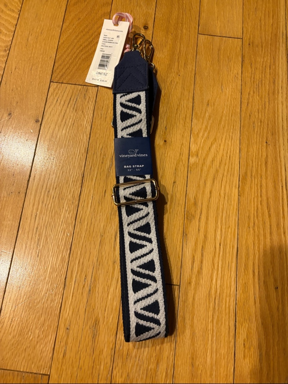 Vineyard Vines bag strap Navy and White with Gold Hardware
